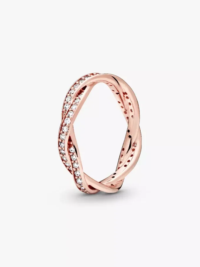 Funkelnder Ring mit gewundenen Linien, 14-karätige Roségoldbeschichtung Funkelnder Ring mit gewundenen Linien, 14-karätige Roségoldbeschichtung