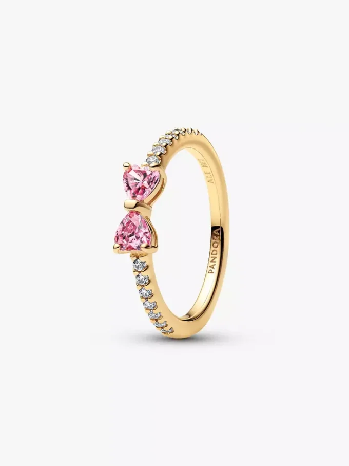 Funkelnder Ring mit rosa Schleife, 14-karätig vergoldet Funkelnder Ring mit rosa Schleife, 14-karätig vergoldet