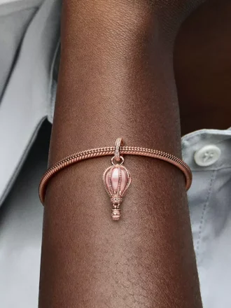 Funkelnder rosa Heißluftballon-Dangle Charm, 14 Karat Roségold-Beschichtung