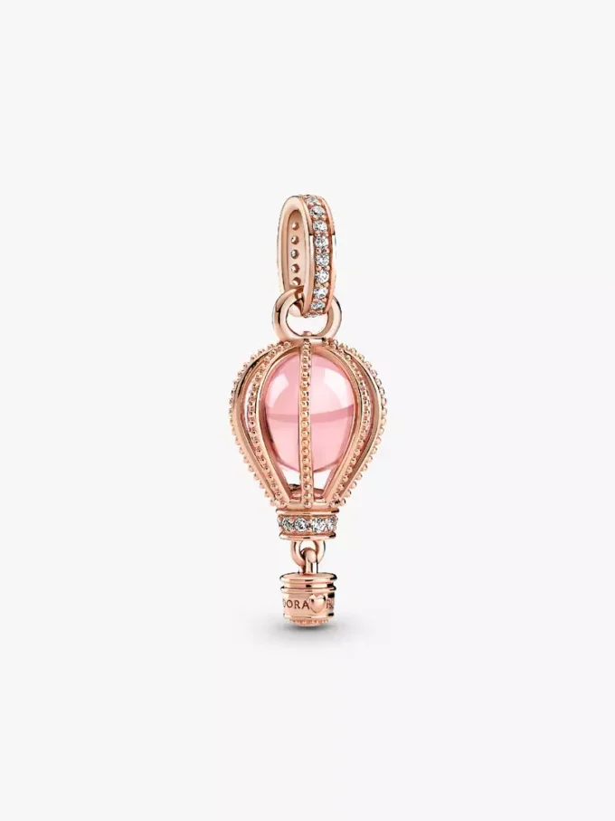 Funkelnder rosa Heißluftballon-Dangle Charm, 14 Karat Roségold-Beschichtung Funkelnder rosa Heißluftballon-Dangle Charm, 14 Karat Roségold-Beschichtung