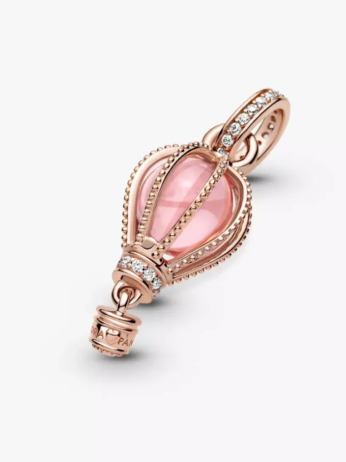 Funkelnder rosa Heißluftballon-Dangle Charm, 14 Karat Roségold-Beschichtung Funkelnder rosa Heißluftballon-Dangle Charm, 14 Karat Roségold-Beschichtung