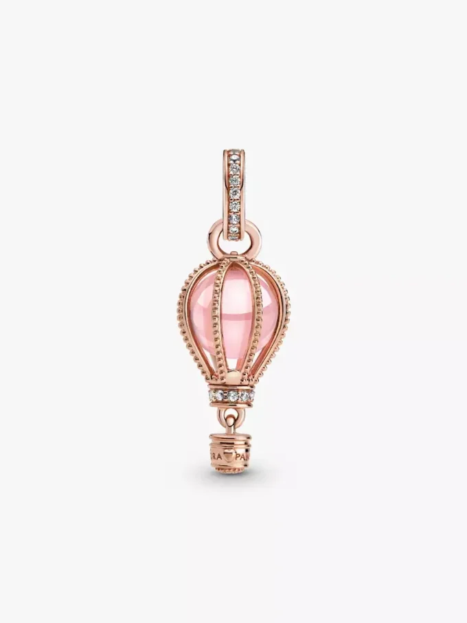 Funkelnder rosa Heißluftballon-Dangle Charm, 14 Karat Roségold-Beschichtung Funkelnder rosa Heißluftballon-Dangle Charm, 14 Karat Roségold-Beschichtung
