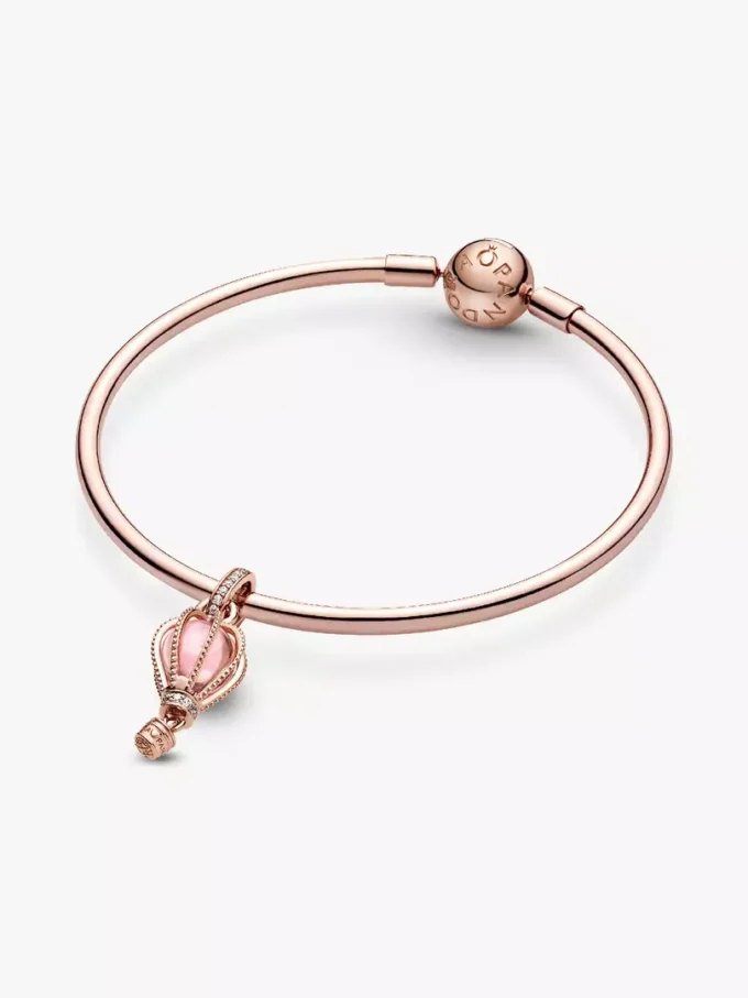 Funkelnder rosa Heißluftballon-Dangle Charm, 14 Karat Roségold-Beschichtung Funkelnder rosa Heißluftballon-Dangle Charm, 14 Karat Roségold-Beschichtung