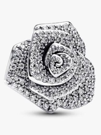 Funkelnder „Rose in Bloom“-Charm in Übergröße – Sterlingsilber