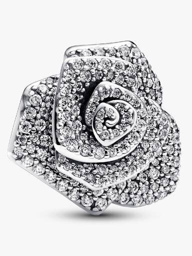 Funkelnder „Rose in Bloom“-Charm in Übergröße – Sterlingsilber Funkelnder „Rose in Bloom“-Charm in Übergröße – Sterlingsilber