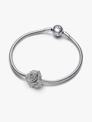 Funkelnder „Rose in Bloom“-Charm in Übergröße – Sterlingsilber Funkelnder „Rose in Bloom“-Charm in Übergröße – Sterlingsilber