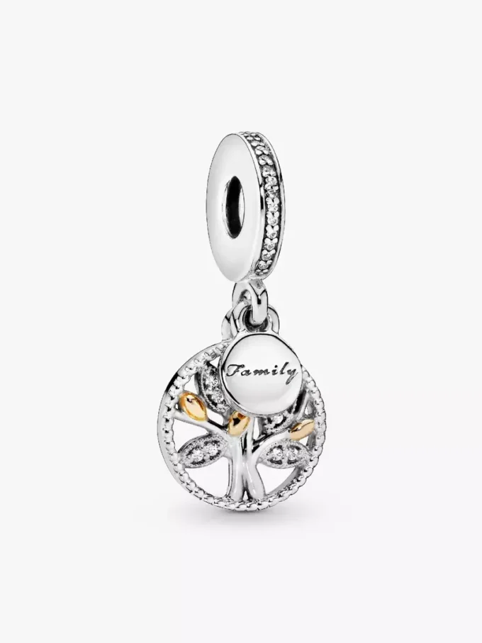 Funkelnder Stammbaum-Dangle Charm aus 14-karätigem Gold und Sterlingsilber Funkelnder Stammbaum-Dangle Charm aus 14-karätigem Gold und Sterlingsilber