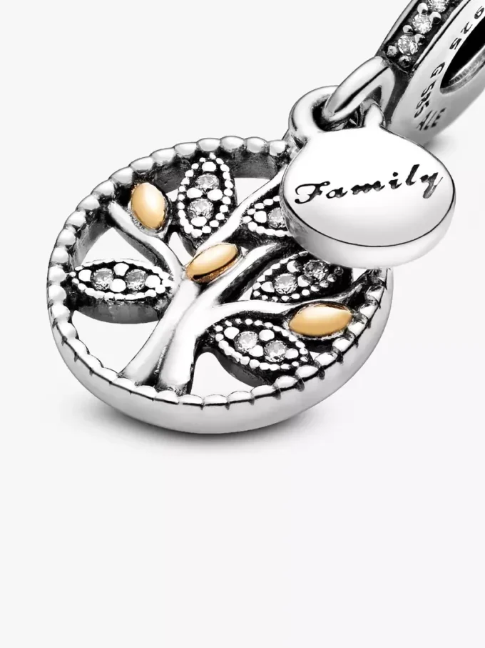 Funkelnder Stammbaum-Dangle Charm aus 14-karätigem Gold und Sterlingsilber Funkelnder Stammbaum-Dangle Charm aus 14-karätigem Gold und Sterlingsilber