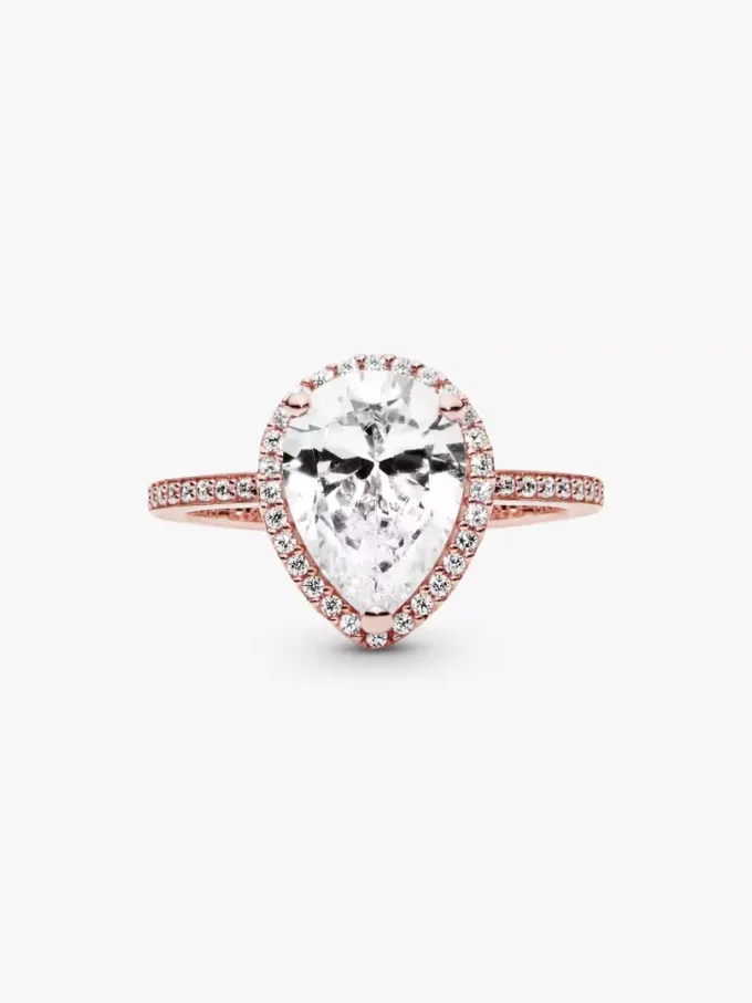 Funkelnder Teardrop-Halo-Ring, 14 Karat Roségold-Beschichtung
