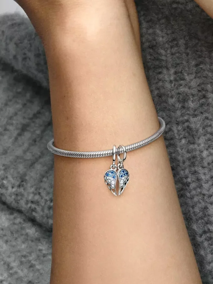 Funkelnder, teilbarer Engel-Flügel-Dangle Charm aus Sterlingsilber Funkelnder, teilbarer Engel-Flügel-Dangle Charm aus Sterlingsilber