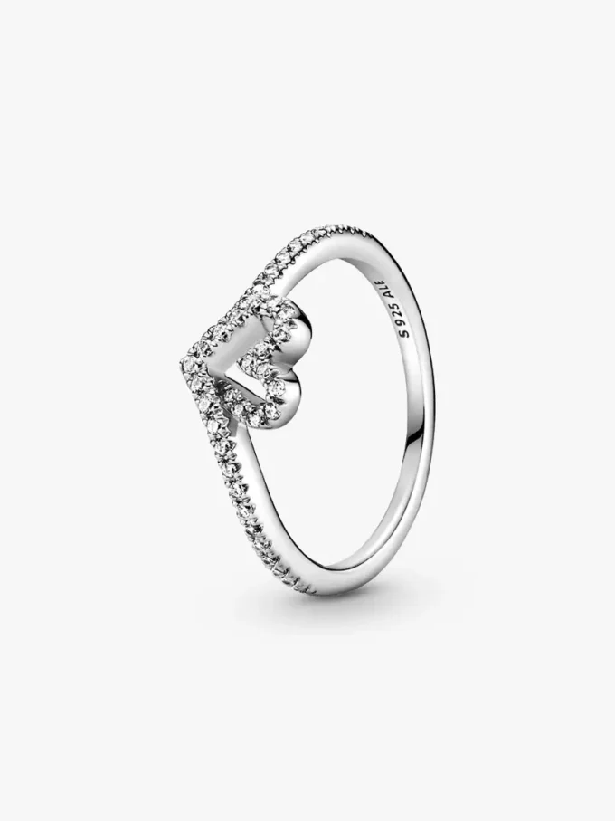 Funkelnder Wishbone-Herzring aus Sterlingsilber Funkelnder Wishbone-Herzring aus Sterlingsilber