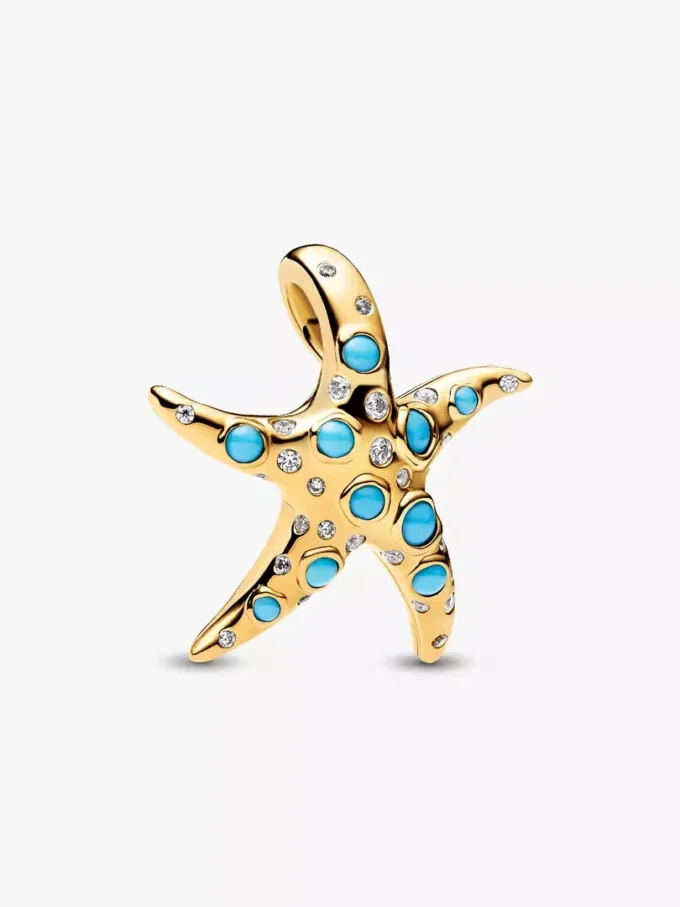 Endgültiger Verkauf – funkelnder blauer Seestern-Dangle Charm, 14-karätig vergoldet