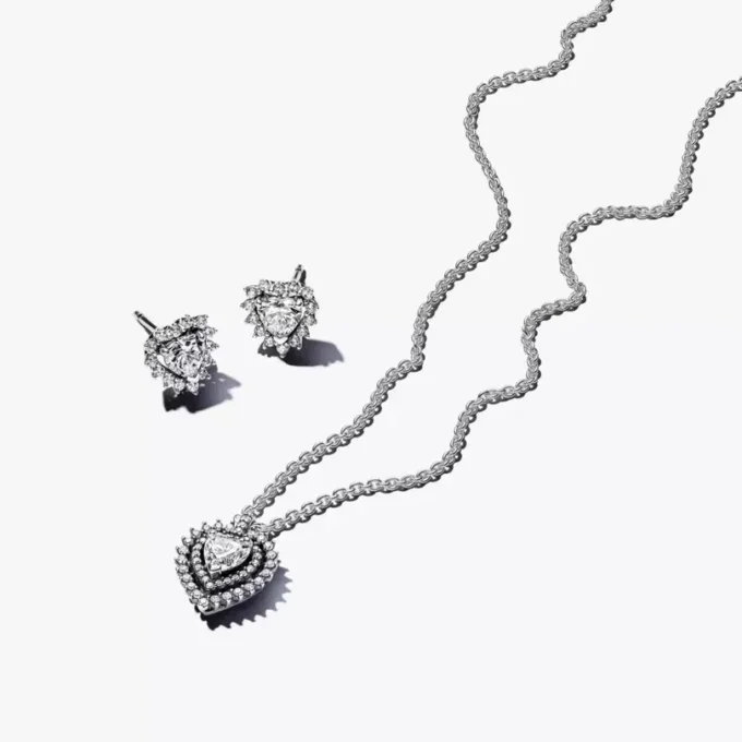 Funkelndes Doppelherz-Halo-Schmuck-Geschenkset, 2er-Set Funkelndes Doppelherz-Halo-Schmuck-Geschenkset, 2er-Set