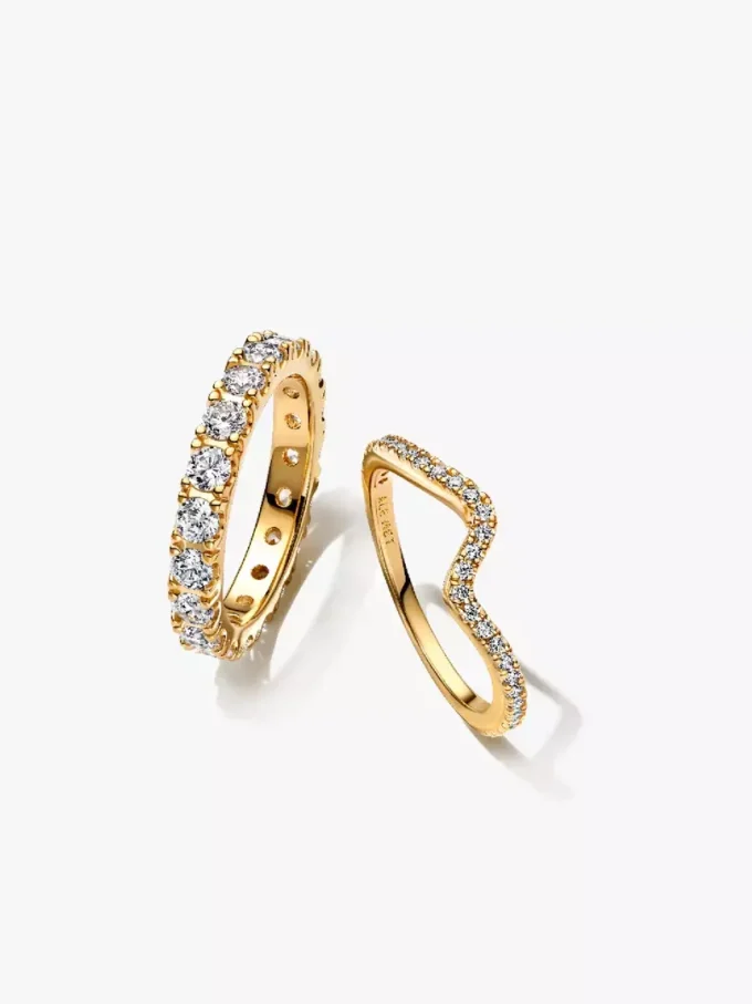 Funkelndes Eternity- und Wave-Ring-Set, 2er-Set Funkelndes Eternity- und Wave-Ring-Set, 2er-Set