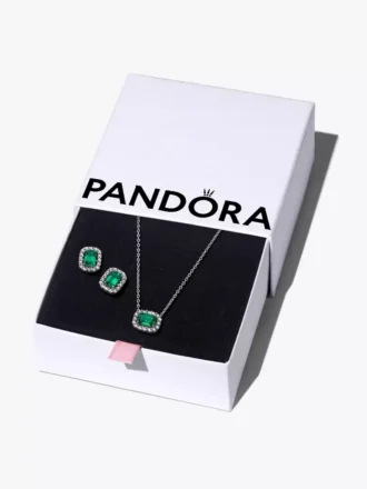 Funkelndes grünes Halo-Schmuck-Geschenkset aus Sterlingsilber