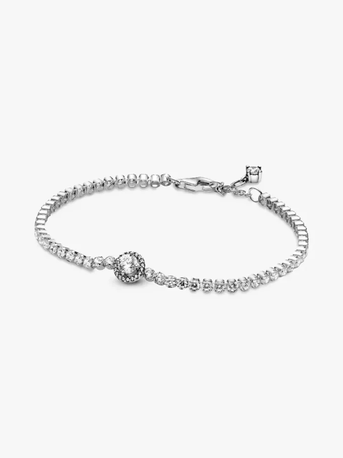 Funkelndes Halo-Tennisarmband aus Sterlingsilber