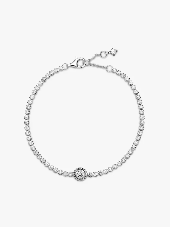 Funkelndes Halo-Tennisarmband aus Sterlingsilber