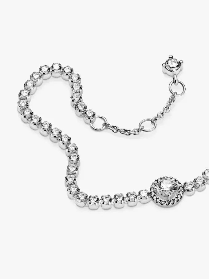Funkelndes Halo-Tennisarmband aus Sterlingsilber