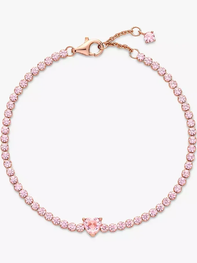 Funkelndes Herz-Tennisarmband, 14 Karat Roségold-Beschichtung