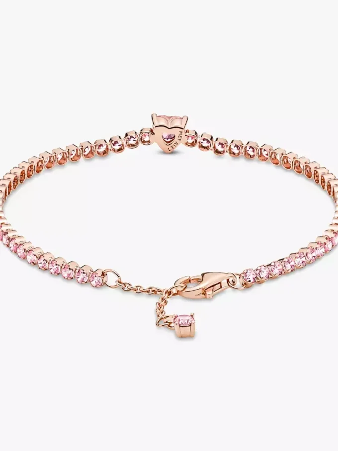 Funkelndes Herz-Tennisarmband, 14 Karat Roségold-Beschichtung