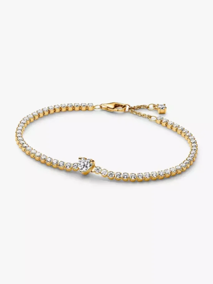 Funkelndes Herz-Tennisarmband, 14 Karat vergoldet Funkelndes Herz-Tennisarmband, 14 Karat vergoldet