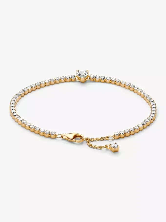 Funkelndes Herz-Tennisarmband, 14 Karat vergoldet Funkelndes Herz-Tennisarmband, 14 Karat vergoldet