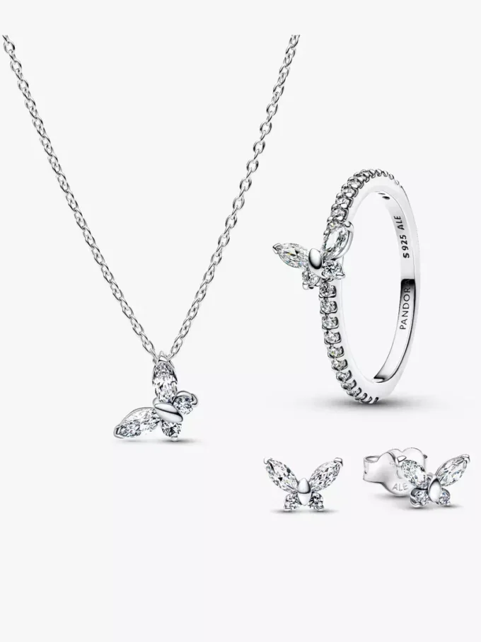 Funkelndes, klares Schmetterlings-Schmuckset, 3-teilig Funkelndes, klares Schmetterlings-Schmuckset, 3-teilig