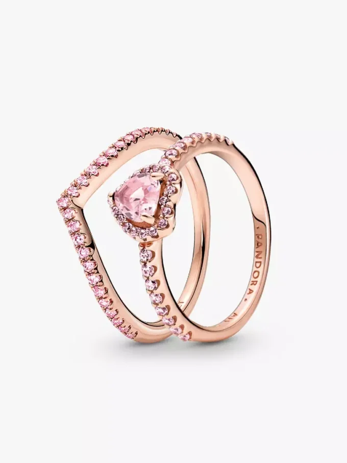 Funkelndes rosa Herz-Wishbone-Ring-Set, 2er-Set Funkelndes rosa Herz-Wishbone-Ring-Set, 2er-Set