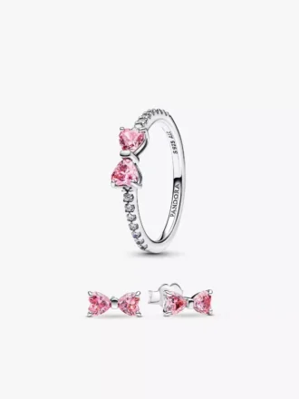 Funkelndes rosa Schleifen-Ring-Set (2er-Set)