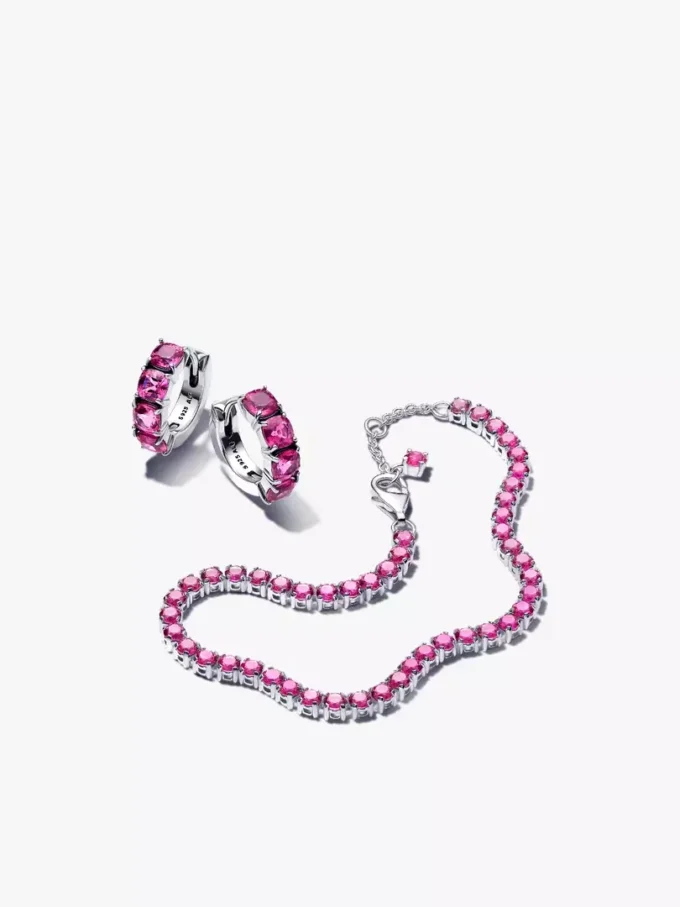Funkelndes rosa Tennis-Schmuckset, 2er-Set