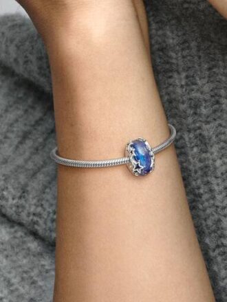 Galaxy Blue & Star Murano-Charm – Sterlingsilber