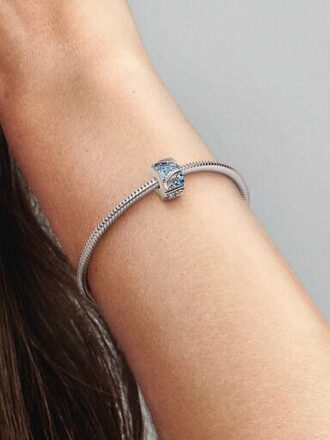 Gebogener Feder- & Pavé-Clip Charm – Sterlingsilber