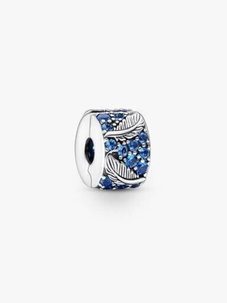 Gebogener Feder- & Pavé-Clip Charm – Sterlingsilber