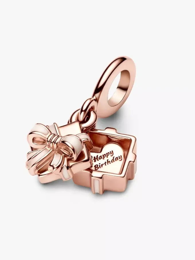 Geburtstagsgeschenk-Dangle Charm zum Aufklappen, 14-karätige Roségoldbeschichtung Geburtstagsgeschenk-Dangle Charm zum Aufklappen, 14-karätige Roségoldbeschichtung