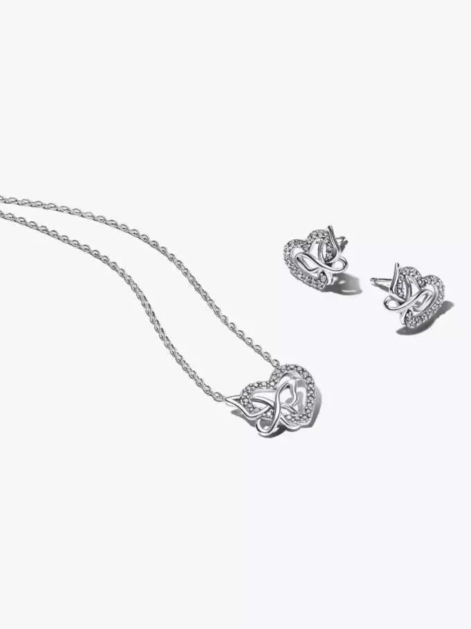 Geschenkset mit verschlungenen Herzen und Schmetterlingen aus Sterlingsilber