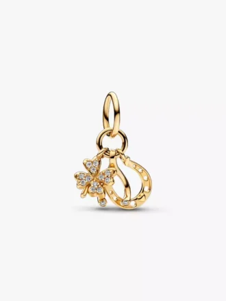 Glücksklee, Wishbone & Hufeisen-Dangle Charm aus 14 Karat Gold