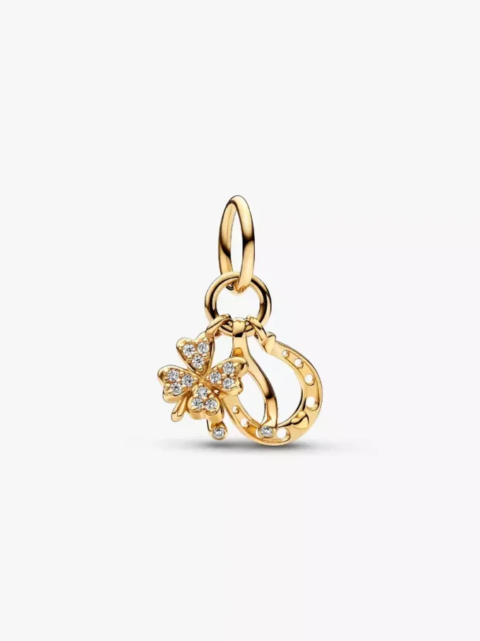 Glücksklee, Wishbone & Hufeisen-Dangle Charm aus 14 Karat Gold Glücksklee, Wishbone & Hufeisen-Dangle Charm aus 14 Karat Gold