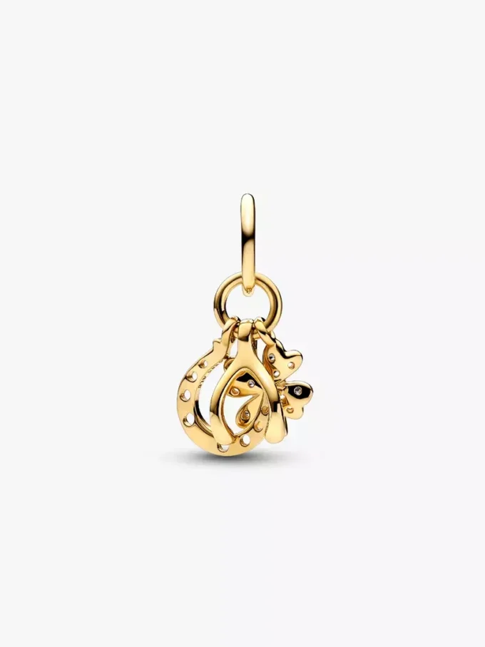 Glücksklee, Wishbone & Hufeisen-Dangle Charm aus 14 Karat Gold Glücksklee, Wishbone & Hufeisen-Dangle Charm aus 14 Karat Gold