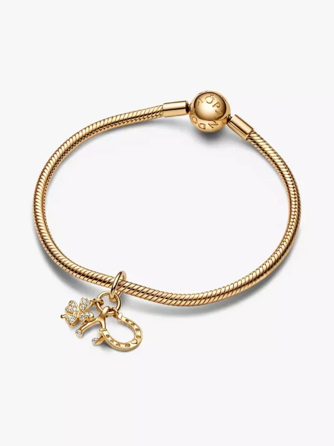 Glücksklee, Wishbone & Hufeisen-Dangle Charm aus 14 Karat Gold Glücksklee, Wishbone & Hufeisen-Dangle Charm aus 14 Karat Gold