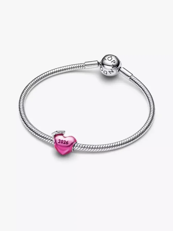 Graduation 2026 Pink Heart Charm aus Sterlingsilber Graduation 2026 Pink Heart Charm aus Sterlingsilber