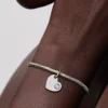 Gravierbarer aquablauer Stein-Herz-Dangle Charm aus Sterlingsilber