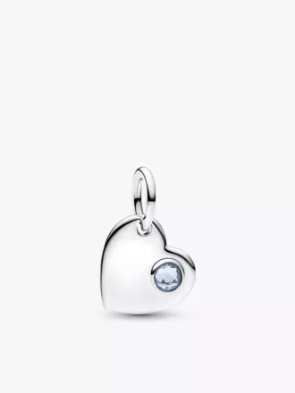 Gravierbarer aquablauer Stein-Herz-Dangle Charm aus Sterlingsilber