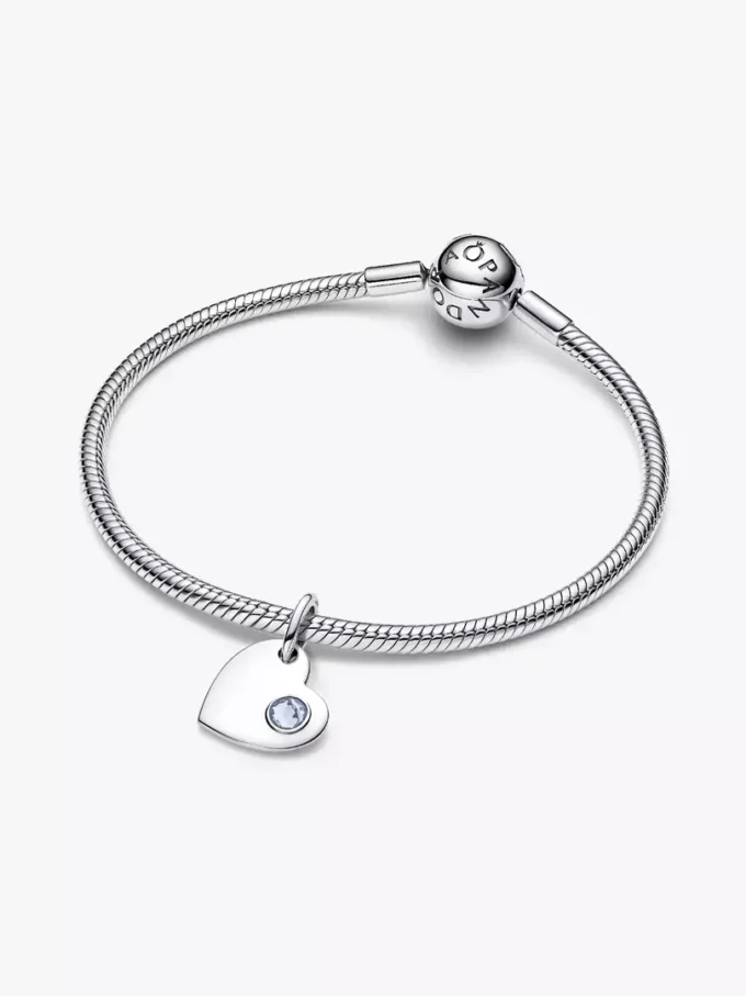 Gravierbarer aquablauer Stein-Herz-Dangle Charm aus Sterlingsilber