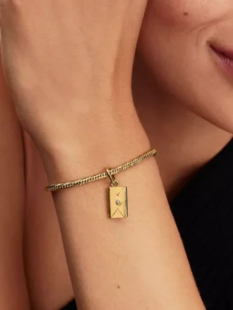 Gravierbarer & aufklappbarer Briefumschlag-Dangle Charm, 14 Karat vergoldet