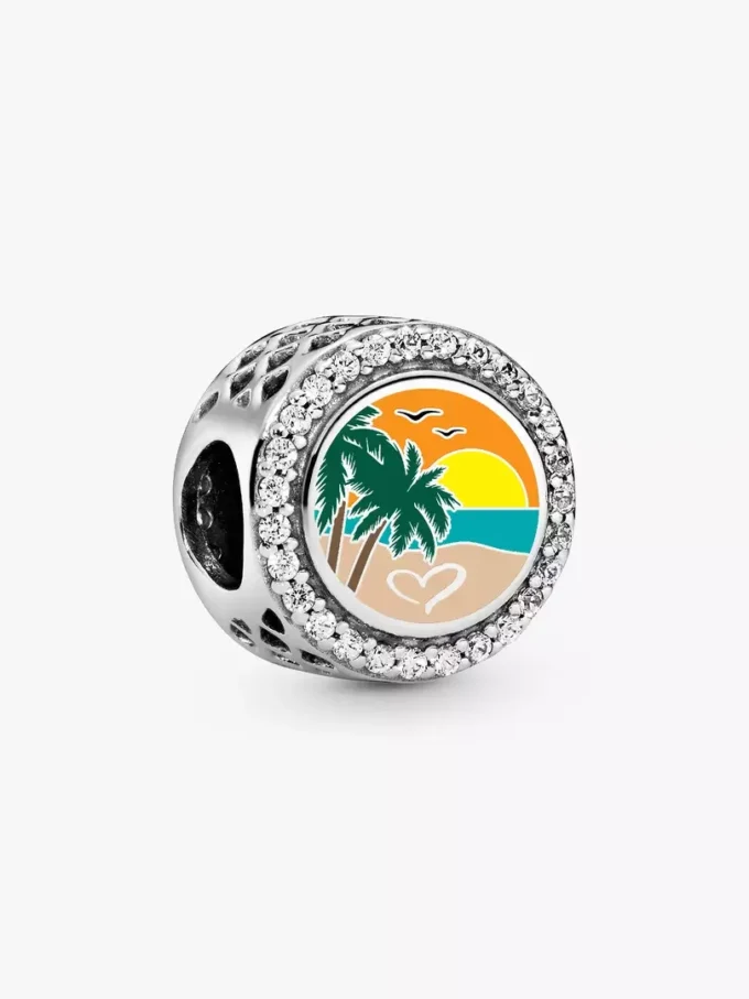 Gravierbarer Charm „Strand-Herzszene“ aus Sterlingsilber