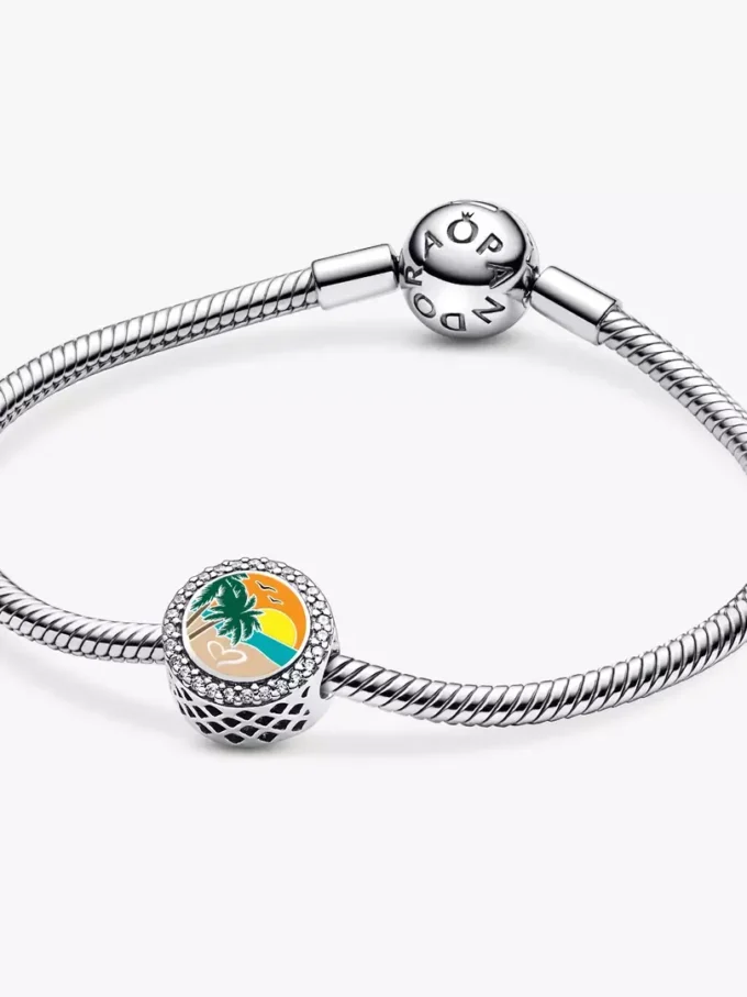 Gravierbarer Charm „Strand-Herzszene“ aus Sterlingsilber