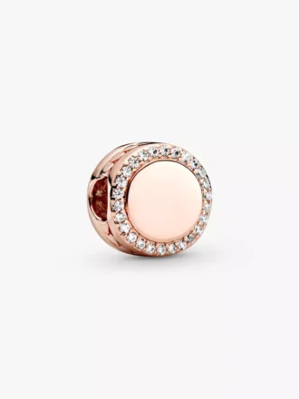 Gravierbarer funkelnder Knopf-Charm, 14 Karat Roségold-Beschichtung
