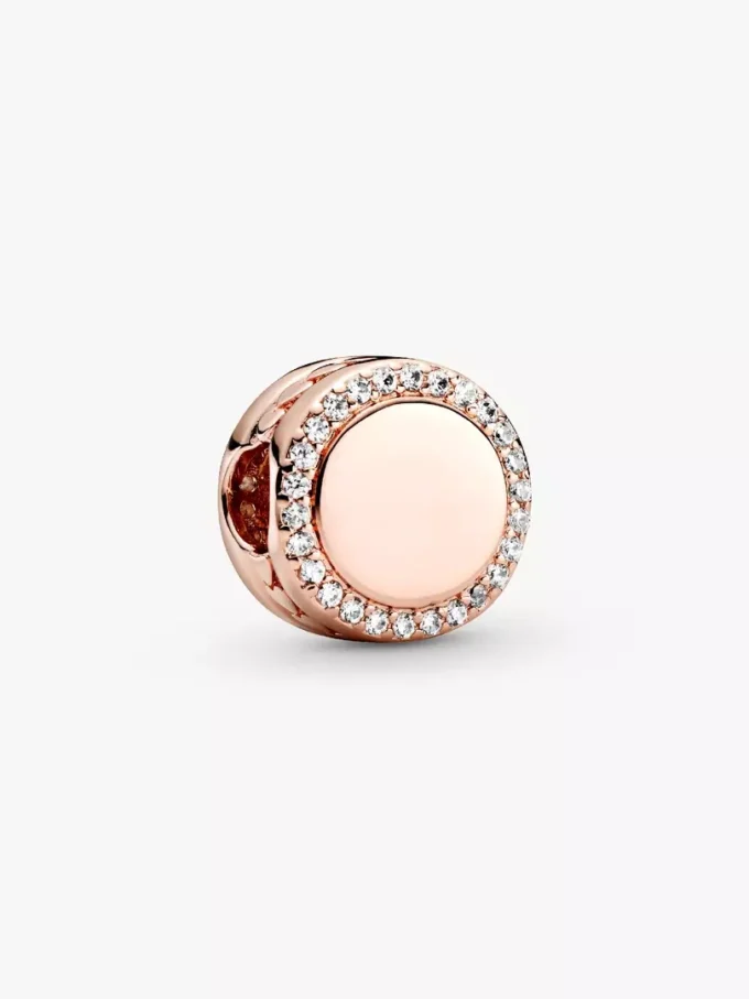 Gravierbarer funkelnder Knopf-Charm, 14 Karat Roségold-Beschichtung Gravierbarer funkelnder Knopf-Charm, 14 Karat Roségold-Beschichtung