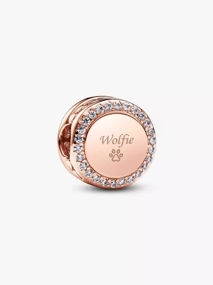 Gravierbarer funkelnder Knopf-Charm, 14 Karat Roségold-Beschichtung Gravierbarer funkelnder Knopf-Charm, 14 Karat Roségold-Beschichtung