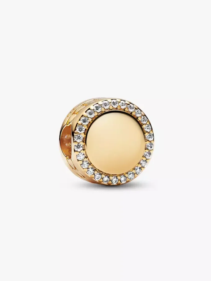 Gravierbarer funkelnder Knopf-Charm, 14 Karat vergoldet Gravierbarer funkelnder Knopf-Charm, 14 Karat vergoldet